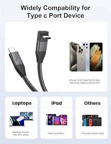XAOSUN Right Angle USB C 3.2 Cable, 90 Degree USB C Video Cable, Grey 1.6FT - size: 1.6ft