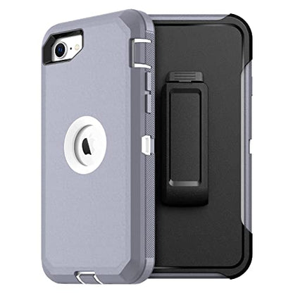 MXX Case Designed for iPhone SE Case 2020 /SE 2022 Heavy Duty Protective with Screen Protector [3 Layers] Rugged Rubber Protection Cover & Rotating 360 Degree Belt Clip SE 3rd/2nd Gen (Gray/White) - color: Gray/White