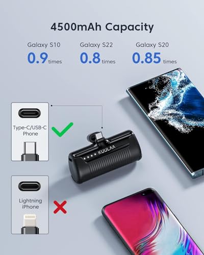 Kuulaa Portable Charger USB C Power Bank 4500mAh Small Portable Phone Charger Android Compact Plug in Battery Pack Portable Compatible with iPhone 15, Samsung Galaxy, Moto, LG, Pixel, Black - color: Pack of 1 Black