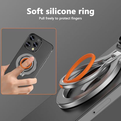 Magnetic Phone Grip Holder for MagSafe, Adjustable Finger Ring Loop Grip - color: Silver Orange