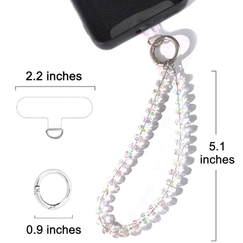 Acofect Crystal Beaded Phone Wrist Strap Charm Chain Wristlet Cellphone Lanyard Bracelet Keychain with Tether Tab Hands-Free - color: Flat Ab White