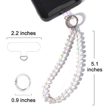 Acofect Crystal Beaded Phone Wrist Strap Charm Chain Wristlet Cellphone Lanyard Bracelet Keychain with Tether Tab Hands-Free - color: Flat Ab White