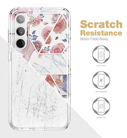 SURITCH for Samsung Galaxy S23 Plus Case, [Built-in Screen Protector] [Dual-Layer Protection ] Full Protection Shockproof Rugged Bumper Phone Cover for Samsung S23 Plus 6.6 Inch - Rose Marble - color: Rose Marble