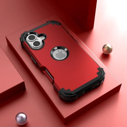 IDweel for iPhone 17 Case with Screen Protector, 3 in 1 Shockproof Slim Fit Hybrid Heavy Duty Hard PC Cover Soft Silicone Bumper Full Body Anti-Fingerprint Case, Red - color: Red