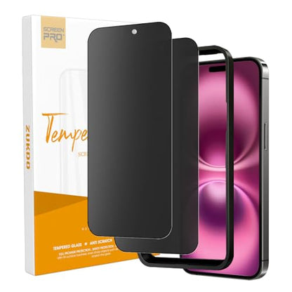 2 Pack for iPhone 16 6.1" Matte Privacy Screen Protector Anti-glare Anti-spy Tempered Glass Film Anti-fingerprint Easy Installation - size: iPhone 16