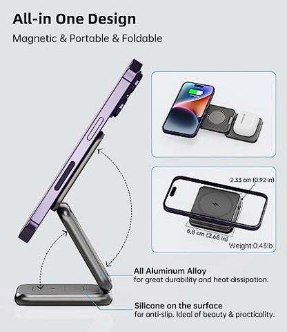 KU XIU Foldable 3-in-1 Magnetic Wireless Charging Station for Apple Devices - color: Gray