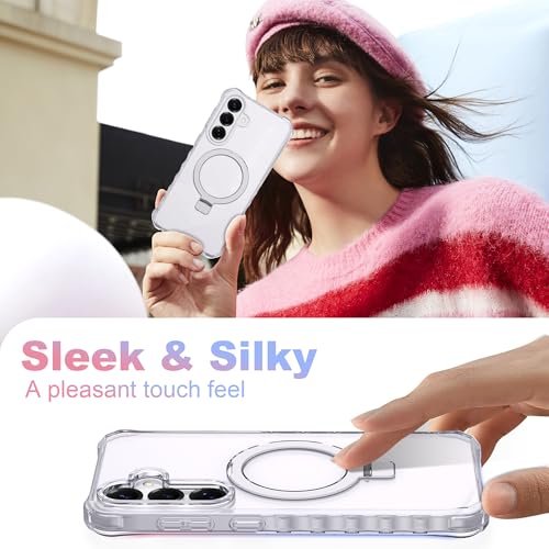 Compatible with Clear Samsung Galaxy S24/S25 Case 6.2'' with Magnetic Ring Stand [Compatible with Mag-Safe] Military-Grade Wave Frame Phone Case for S24/S25, Clear - color: Clear, size: Samsung Galaxy S24 /Samsung Galaxy S25