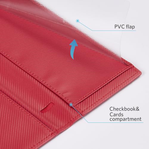 CoBak Checkbook Cover for Women & Men - PU Leather Case with RFID Blocking | Classic Design Check Book Holder for Personal and Business - color: Carbon Red