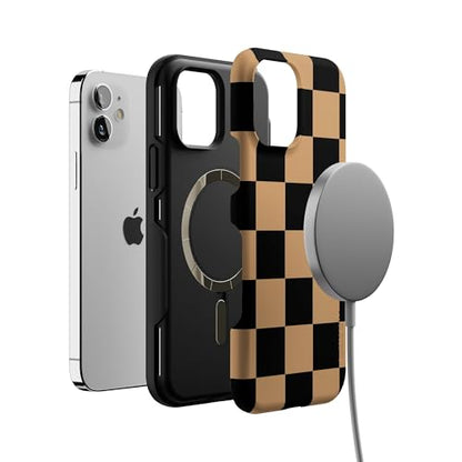 Casely iPhone 12 Mini Case | Fit Check | Black & Brown Checkerboard | Bold Protective Design | MagSafe Compatible Design - color: Fit Check | Black & Brown Checkerboard, size: Iphone 12 Mini