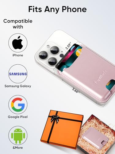 Phone Card Holder, Premium Leather Phone Wallet Stick on, Fit 4 Cards - color: Rose Gold