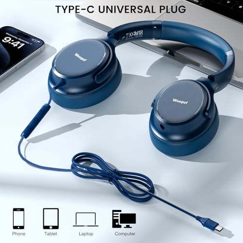 USB C Wired Over-Ear Headphones with Microphone - color: New Blue