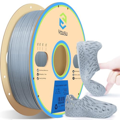 YOUSU TPU Filament 1.75mm, 95A TPU 3D Printer Filament, Soft Elastic & Durable, Easy Print No Stringing, High Strength for Phone Case, Wearables & Functional Parts, Gray,1kg（2.2lbs）. - color: E4-tpu Grey, size: E- TPU