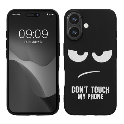 kwmobile TPU Silicone Case Compatible with Apple iPhone 16 - Case Soft Cover - Don't Touch My Phone White/Black - size: iPhone 16
