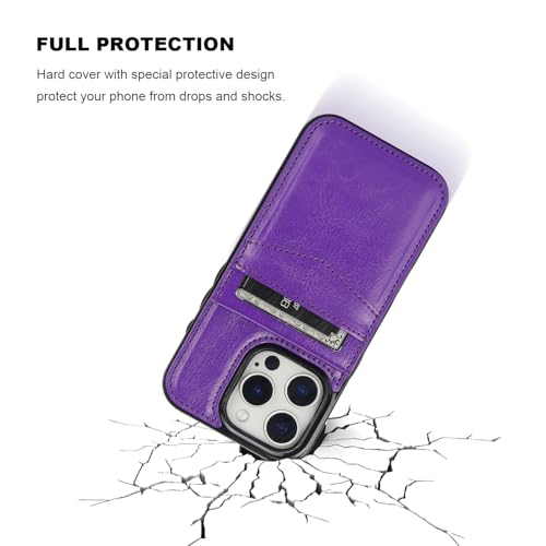 KIHUWEY for iPhone 16 Pro Wallet Case Card Holder Kickstand, Dark Purple | Credit Card Slots, PU Leather, Magnetic Clasp, Flip Heavy Duty Protection Cover for Men and Women - color: Dark Purple
