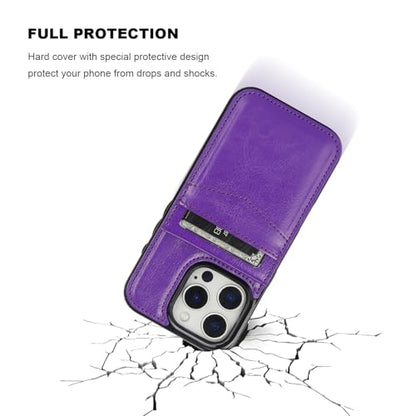 KIHUWEY for iPhone 16 Pro Wallet Case Card Holder Kickstand, Dark Purple | Credit Card Slots, PU Leather, Magnetic Clasp, Flip Heavy Duty Protection Cover for Men and Women - color: Dark Purple