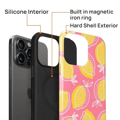 Magnetic for iPhone 14 Pro Case,[Compatible with Magsafe] Dual Layer Protective Heavy Duty Shockproof Rugged Drop Protection Bumper Hybrid Case - Pink Yellow Lemon - color: Pink Yellow Lemon, size: iPhone 14 Pro