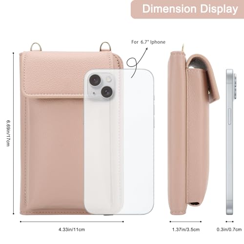 DOB SECHS Leather Passport Wallet Crossbody Phone Bag, RFID Blocking Passport Holder Credit Cards Case for Women - color: Pink-2