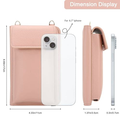 DOB SECHS Leather Passport Wallet Crossbody Phone Bag, RFID Blocking Passport Holder Credit Cards Case for Women - color: Pink-2