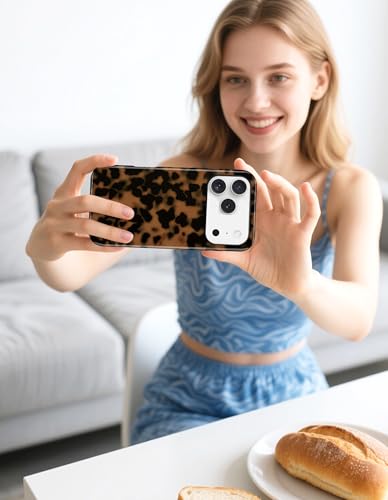 Jusy Magnetic Brown Tortoise Shell Phone Case for iPhone 16 Pro Max,Black | Compatible with MagSafe,Cute Aesthetic Cheetah Leopard Design,TPU and PC Protective Shockproof Cover - color: Black