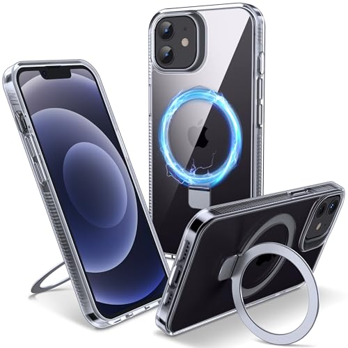 Magnetic Case for iPhone 12/12 Pro - [Built-in Invisible Stand] [Compatible with MagSafe] [Military Grade Drop Protection] Anti-Yellowing Hard Back Silicone Edge Cover, 6.1", Clear - color: Clear, size: iPhone 12/12 Pro 6.1''