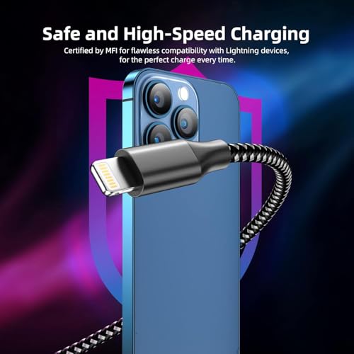 iPhone Charger Cord 10ft 3 Pack MFi Fast Charging Braided Lightning Cable - color: BlackWhite