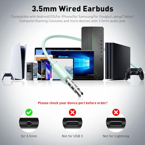 APETOO Wired Earbuds in-Ear Headphones 3.5mm Jack for Laptop/School Mint - color: Green