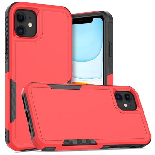 for iPhone 11 Case: Dual Layer Protective Heavy Duty Cell Phone Case Shockproof Rugged Bumper Tough with Screen Protector - 16ft Military Grade Drop Tested for Appple iPhone 11 (6.1 inch), Red - color: Red (PC) + Black (TPU)