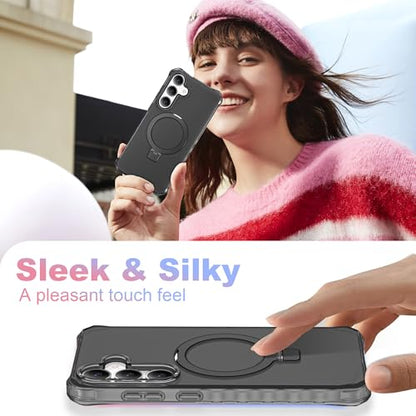 Compatible with Samsung Galaxy S24/S25 Case 6.2'' Cute Wavy Frame with Magnetic Stand [Compatible with Mag-Safe] Military-Grade Translucent Phone Case for Women Girls, Black - color: Black, size: Samsung Galaxy S24 /Samsung Galaxy S25