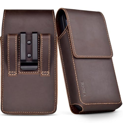 ykooe Leather Phone Holster for iPhone 17 Pro Max Galaxy S20-S26 Ultra A17 - color: Dark Brown, size: XXL