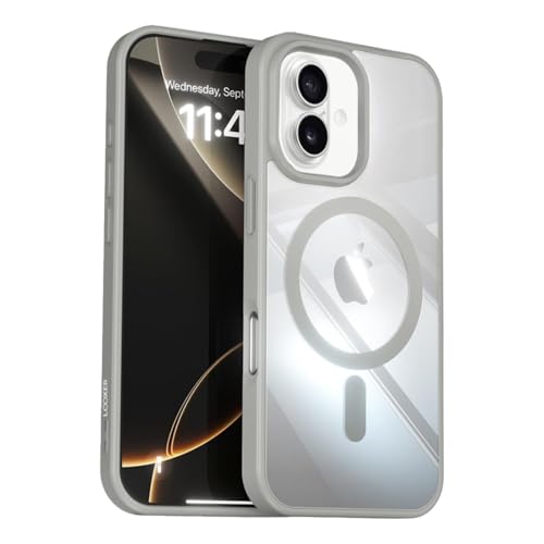 LOOXER® CrystalEdge Clear Case for iPhone 16 (6.1”) | Ultra-Clear Anti-Yellowing MagSafe Cover with Shockproof Protection + Premium Screen Protector (Gray, 16) - color: Gray, size: 16