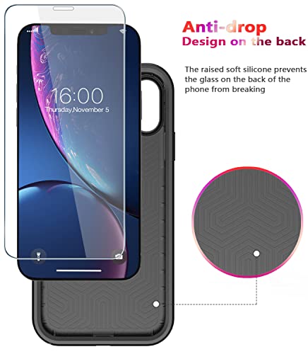 Diverbox for iPhone XR Case [Tempered Glass Screen Protector] [Shockproof] [Dropproof] Heavy Duty Protection Phone Case Cover for Apple iPhone XR (Black) - color: Black-2in1