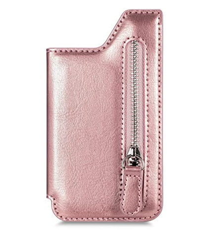 Stick on Wallet for Phone Case, Adhesive Card Holder for Back of Phone Cases Flip Leather Zipper Wallet Sleeve Pocket Compatible with iPhone, Samsung Galaxy Most Smartphones Rose Gold - color: Rose Gold