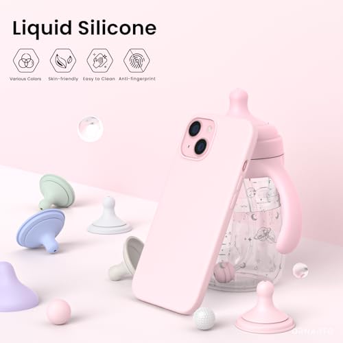 ORNARTO Compatible with iPhone 15 Case 6.1, Slim Liquid Silicone 3 Layers Full Covered Soft Gel Rubber Phone Case, Anti-Scratch Shockproof Protective Cover 6.1 Inch, Chalk Pink - color: Chalk Pink