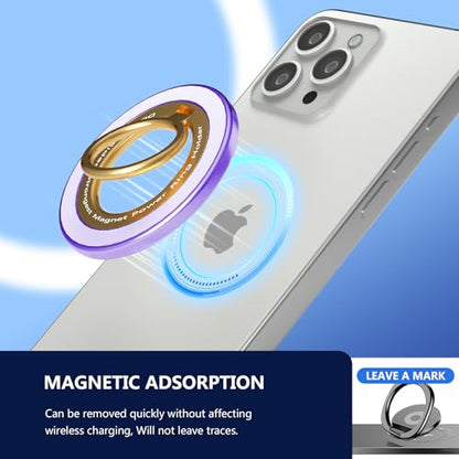 Magnetic Phone Ring Holder for MagSafe,【Two-Sided Magnetic】 360° Rotation Magnet Phone Grip for iPhone 16/15/14/13/12 Series/Samsung/Google (Purple with Gold) - color: Purple with Gold