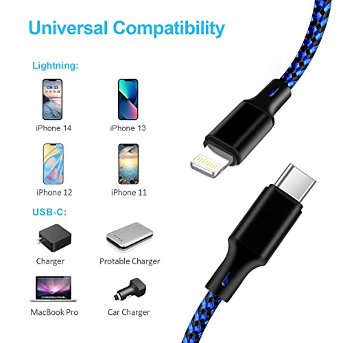 USB C to Lightning Cable, 5 Pack Fast PD iPhone Charger Cord (BlackBlue) - color: Black Blue, style: USB-C to L