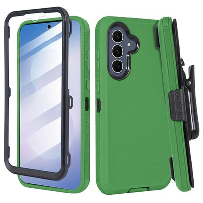 Compatible for Samsung S25 FE, Built in Screen Protector, Belt Clip Holster Heavy Duty Defender Case Dustproof Shockproof Protection (Green) - color: Green
