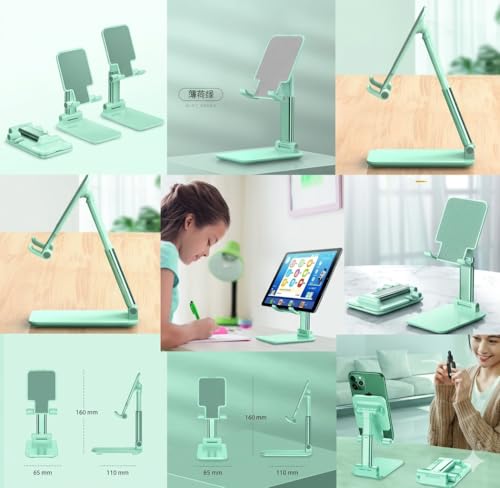 Foldable Desktop Phone and Tablet Stand, Adjustable Universal Mount, Compatible with iPhone, iPad. Useful for Study Table, Office, Home etc. Phone, Ipad, Stand. (Green) - color: Green