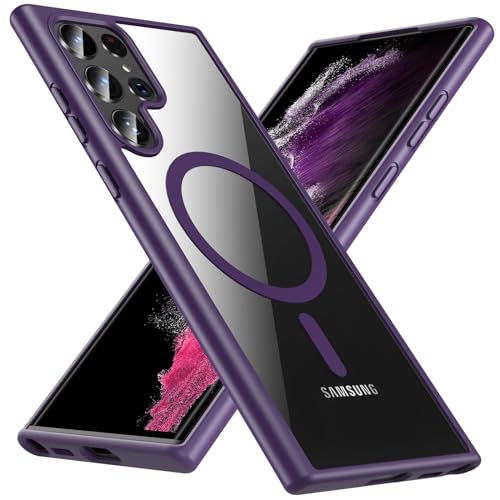 Hensinple for Samsung Galaxy S22 Ultra Case Magnetic, Galaxy S22 Ultra Phone Case [Compatible with Magsafe] Wireless Charging Translucent Back Shockproof Cover Case 6.8 Inch, Purple - color: Purple-S22 Ultra, size: Galaxy S22 Ultra 6.8 inch