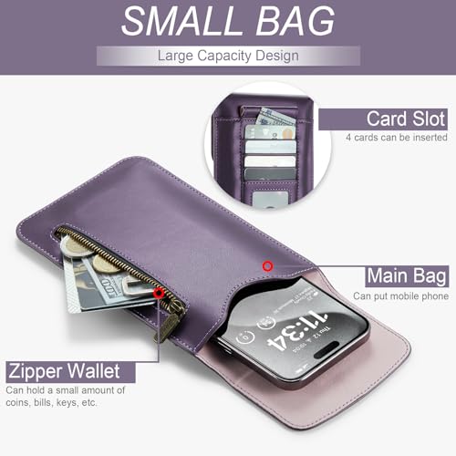 Small Crossbody Bag Cell Phone Purse for Women Men Leather Mini Shoulder Bag Wallet Case with Card Holder Slot Lanyard for All Smartphones iPhone 15 14 11 Samsung Google Moto up to 7.5" Puple - color: Puple 1