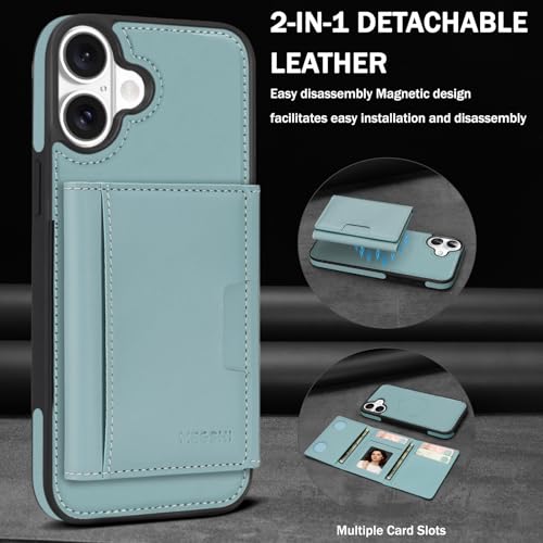 for iPhone 16 Wallet Case, 2-in-1 Detachable Phone Case, Card Holder RFID Blocking, Fashionable Faux Leather Card Slot & Folding Design (Blue 6.1'') - color: Blue, size: iPhone 16