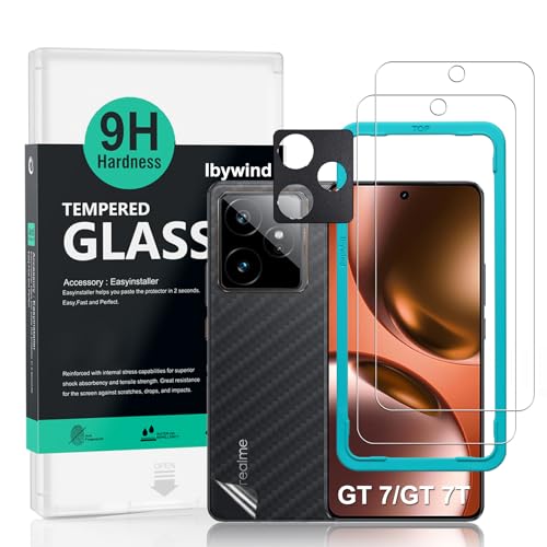 Ibywind For Realme GT 7/GT 7T 5G 6.8"(2 Pack) Screen Protector,9H Hardness Tempered Glass,With 1Pc Camera Lens Protector,1Pc Back Carbon Fiber Film,Easy to Install - size: Realme GT 7/GT 7T 5G 6.8 inch
