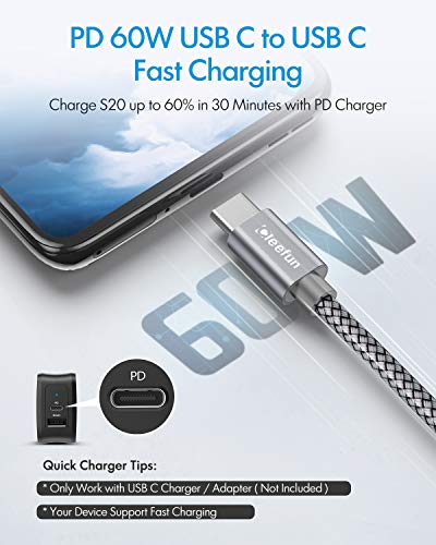 CLEEFUN USB C to USB C Cable 1ft, 5-Pack C to C Cable Fast Charging 60W - color: Grey, size: 1ft+1ft+1ft+1ft+1ft