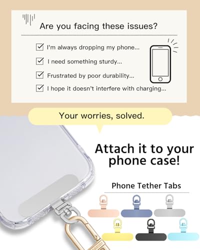 2 Pack Stainless Steel Phone Tether Tabs - Sturdy Universal Lanyard Patches for phone cases - color: Gray Blue