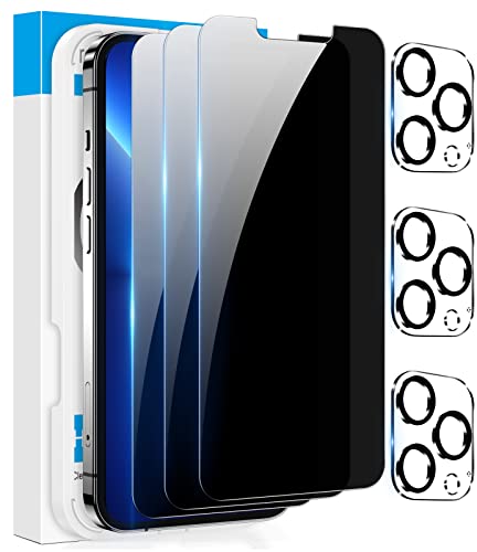 Fotbor [3+3 Pack] iPhone 13 Pro Max Privacy Screen Protector with Camera Lens Protector, Anti Spy Private Full Coverage Bubble Free 9H Hardness Tempered Glass Film 6.7 Inch with Easy Installation Kit - size: iPhone 13 Pro Max-6.7 inch