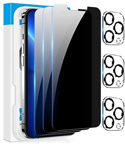 Fotbor [3+3 Pack] iPhone 13 Pro Max Privacy Screen Protector with Camera Lens Protector, Anti Spy Private Full Coverage Bubble Free 9H Hardness Tempered Glass Film 6.7 Inch with Easy Installation Kit - size: iPhone 13 Pro Max-6.7 inch