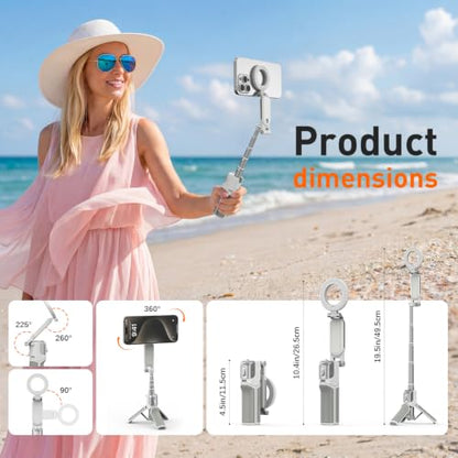 AMAZEAR Phone Camera Grip with Selfie Stick Tripod, Cellphone Accessories for iPhone 16 17 18 Pro Max with Multi-Functional Bluetooth Controller, Comfort Ergonomic Handle Holder, White - color: White
