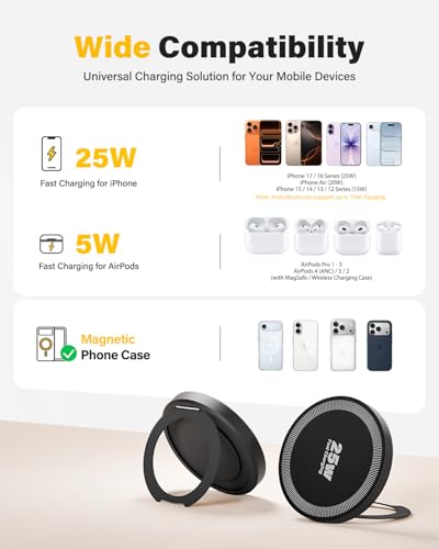 2Pack Magnetic Wireless iPhone Charger Fast Phone Charger with Stand, 6FT 25W Fast Phone Charging Pad Wireless Magnetic Charge for iPhone 17/17Air/16 Pro Max/16 Plus/15 Pro Max/AirPods3/2/Pro Black - color: Black, size: 6ft-2PK