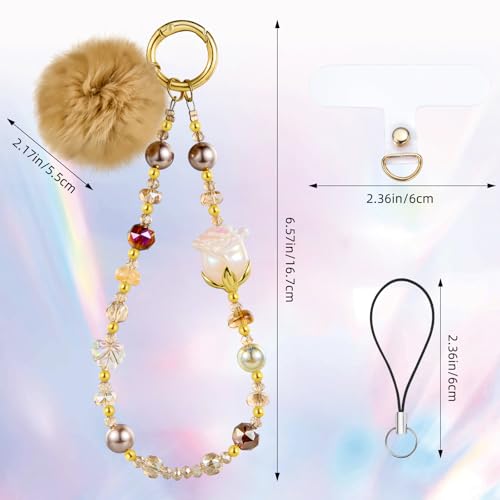 BEEFLYING Beaded Phone Charm Wrist Strap for Case - color: Camel