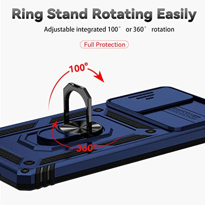 for Samsung Galaxy S20 FE 5G Case with Camera Lens Cover HD Screen Protector, Military-Grade Drop Tested Magnetic Ring Holder Kickstand Protective Phone Case for Samsung Galaxy S20 FE 5G (Navy Blue) - color: Navy Blue with camera cover Military-Grade 2nd