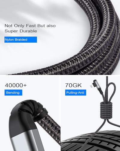 Right Angle i Phone Charger Cable 2-Pack, 10FT, [Apple MFi Certified] Ligtning Cable Fast Charging Nylon Braided Compatible with i Phone 14/13/12/11 Pro Max/XS MAX/XR/XS/X/8/7/Plus/6S/6/SE/5S/i Pad - color: Grey, size: 10ft+10ft